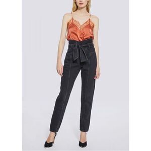 IRO Ouzilly Paperbag Belted Faded Black High Rise Tapered Jeans Sz 8 NWT